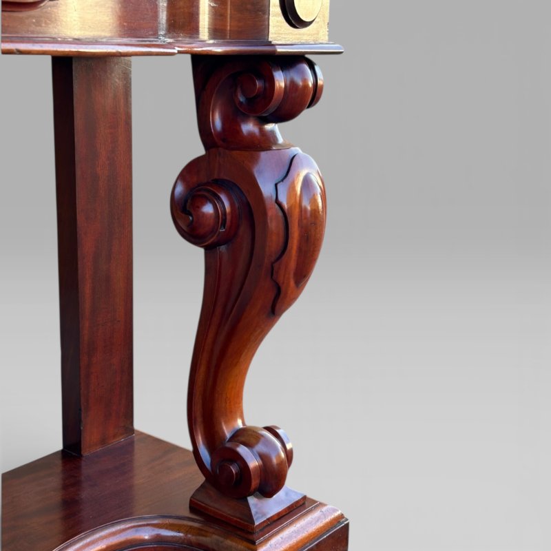 Antique Victorian Mahogany & Marble Topped Carved Console Wall Table With Drawer - Image 9